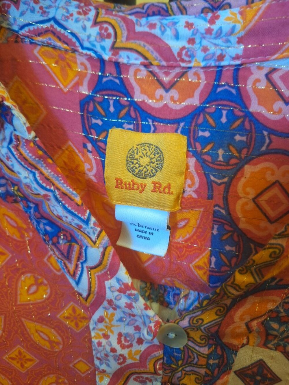 Multi-Color Metallic Rayon Soft Blouse with Jazzy Design Size Large - Picture 3 of 6